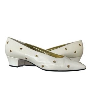 Escada White with Gold Grommets Leather Heels Size 7.5